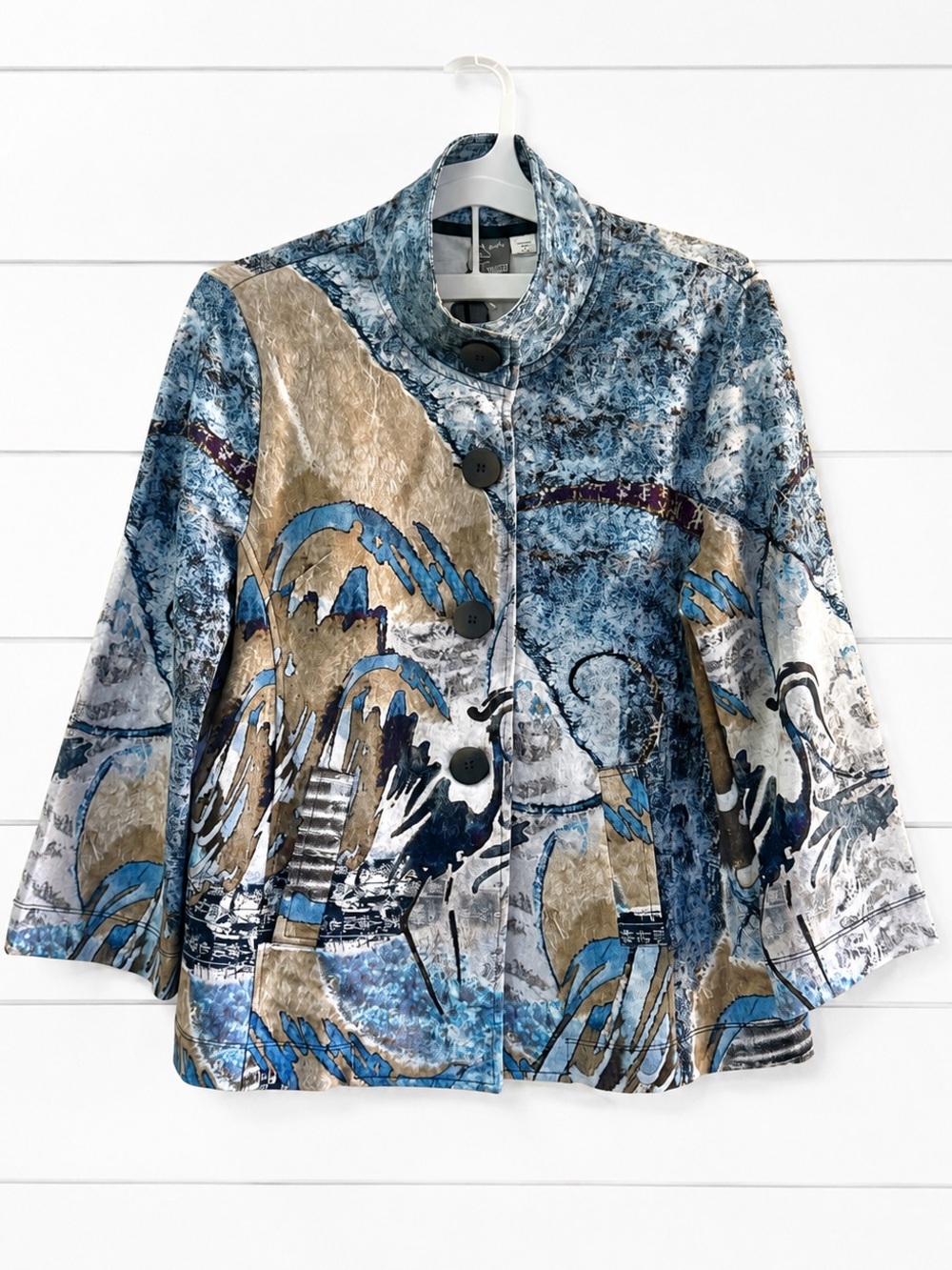 Dolcezza Carol Leigh Elegant Movement Art Jacket NWT M Blue Crane